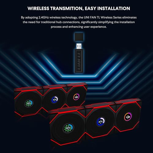 Lian Li UNI Fan TL LCD Wireless 120 Triple Pack  Reverse Blade  2 4 GHz Wireless Signal ARGB Fan Infinity Mirror Daisy Chain Customizable Lighting Controller Included & Required   Black 12RTLLCD1W3B