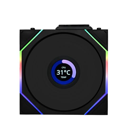 Lian Li UNI Fan TL LCD Wireless 120 Single Pack  Reverse Blade  2 4 GHz Wireless Signal ARGB Fan Infinity Mirror Daisy Chain Syncing Lighting Controller NOT Included & Required   Black  12RTLLCD1W1B 
