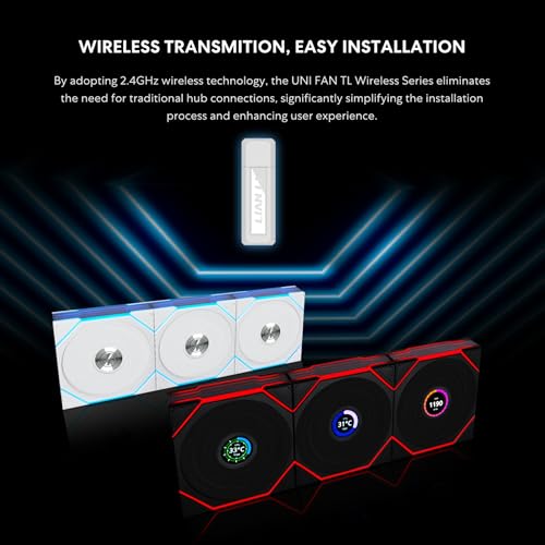 Lian Li UNI Fan TL LCD Wireless 120 Single Pack  Reverse Blade  2 4 GHz Wireless Signal ARGB Fan Infinity Mirror Daisy Chain Syncing Lighting Controller NOT Included & Required   Black  12RTLLCD1W1B 