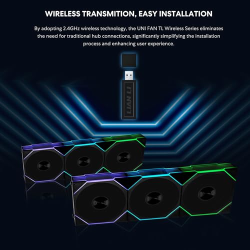 Lian Li UNI Fan TL Wireless 120 Triple Pack  Reverse Blade  2 4 GHz Wireless Signal ARGB Fan Infinity Mirror Daisy Chain Design Customizable Lighting Controller Included & Required   Black 12RTL1W3B 