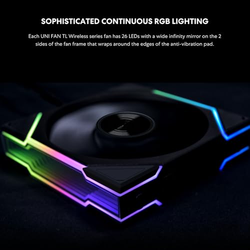 Lian Li UNI Fan TL Wireless 120 Triple Pack  Reverse Blade  2 4 GHz Wireless Signal ARGB Fan Infinity Mirror Daisy Chain Design Customizable Lighting Controller Included & Required   Black 12RTL1W3B 