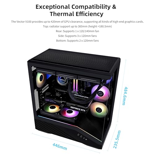 Unicamente disponible color blanco Lian Li V100 ATX Mid Tower PC Case  LED RGB Strip  Display Platform Design with Tempered Glass  Support 420mm GPUs  360mm Radiator  Side I/O & Optimized Airflow  Dust Filiter   Black  V100X