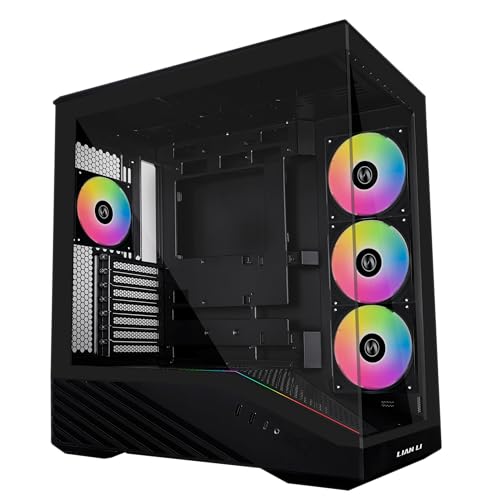 Lian Li V100 ATX Mid Tower PC Case  4 x 120mm ARGB PWM Fans Pre Installed  LED RGB Strip  Display Platform with Tempered Glass  Support 420mm GPUs  360mm Radiator  Optimized Airflow   Black  V100RX