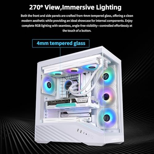 Lian Li V100 ATX Mid Tower PC Case  4 x 120mm ARGB PWM Fans Pre Installed  LED RGB Strip  Display Platform with Tempered Glass  Support 420mm GPUs  360mm Radiator  Optimized Airflow   White  V100RW 