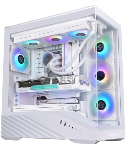 Lian Li V100 ATX Mid Tower PC Case  4 x 120mm ARGB PWM Fans Pre Installed  LED RGB Strip  Display Platform with Tempered Glass  Support 420mm GPUs  360mm Radiator  Optimized Airflow   White  V100RW 