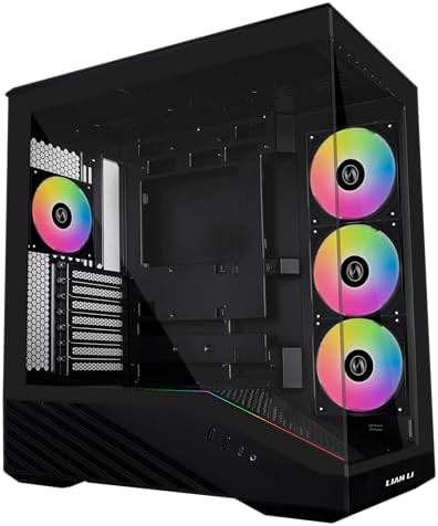 Lian Li V100 ATX Mid Tower PC Case  4 x 120mm ARGB PWM Fans Pre Installed  LED RGB Strip  Display Platform with Tempered Glass  Support 420mm GPUs  360mm Radiator  Optimized Airflow   Black  V100RX
