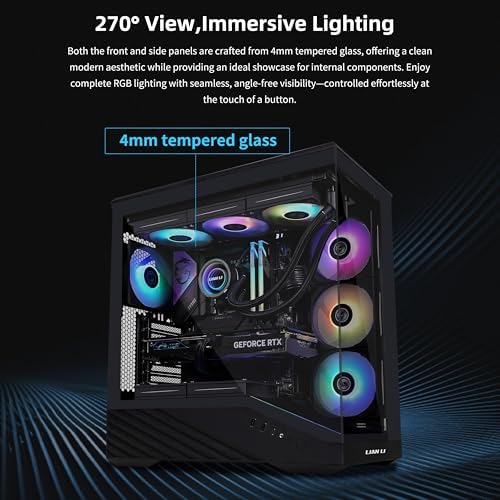 Lian Li V100 ATX Mid Tower PC Case  4 x 120mm ARGB PWM Fans Pre Installed  LED RGB Strip  Display Platform with Tempered Glass  Support 420mm GPUs  360mm Radiator  Optimized Airflow   Black  V100RX