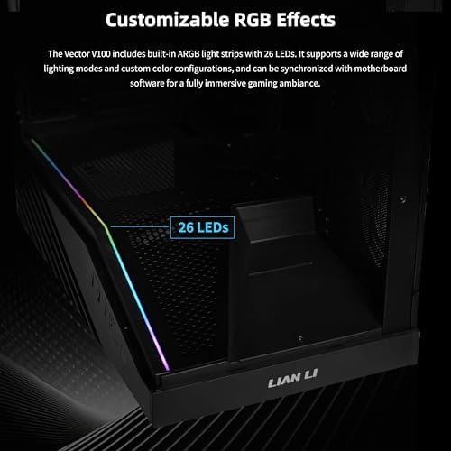 Lian Li V100 ATX Mid Tower PC Case  4 x 120mm ARGB PWM Fans Pre Installed  LED RGB Strip  Display Platform with Tempered Glass  Support 420mm GPUs  360mm Radiator  Optimized Airflow   Black  V100RX 