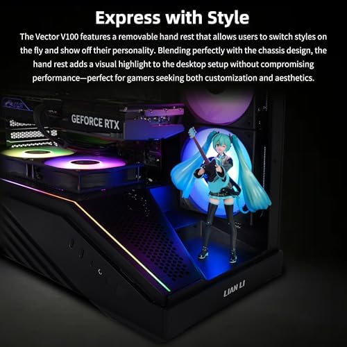 Lian Li V100 ATX Mid Tower PC Case  4 x 120mm ARGB PWM Fans Pre Installed  LED RGB Strip  Display Platform with Tempered Glass  Support 420mm GPUs  360mm Radiator  Optimized Airflow   Black  V100RX 