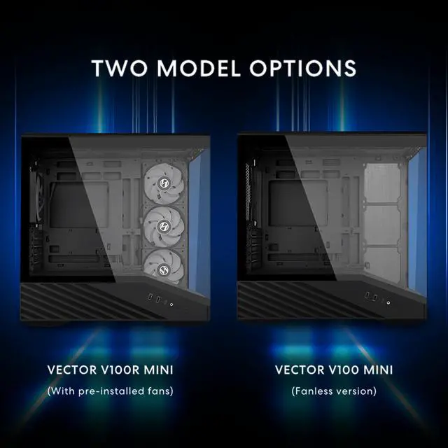 Lian Li VECTOR V100 MINI Micro Form Factor Compact PC Case  Panoramic Tempered Glass  Support Backet Connect Micro ATX  415mm GPUs  360mm Radiator  9 x 120mm Fans  Dust Filiter  RGB   Black  V100MIX 