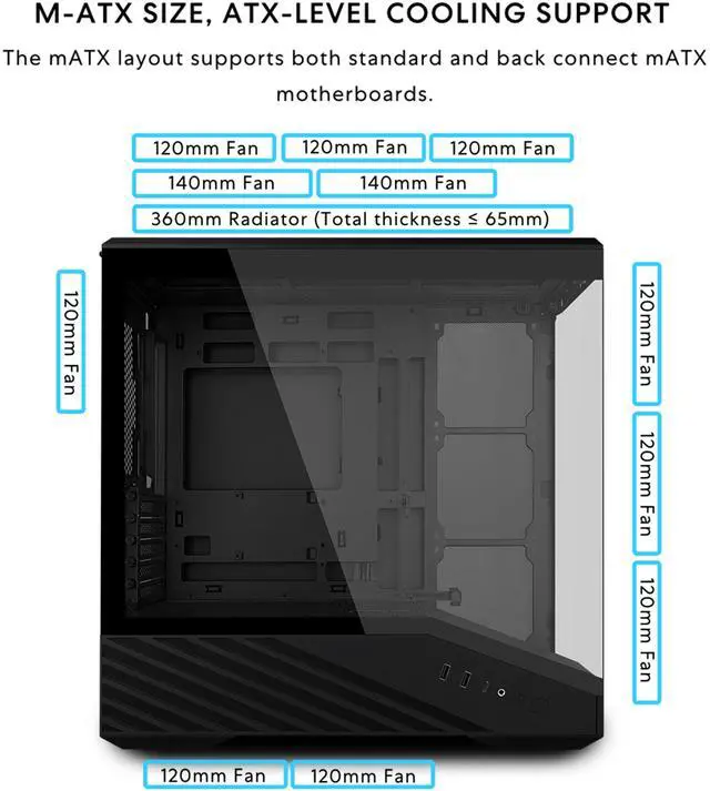 Lian Li VECTOR V100 MINI Micro Form Factor Compact PC Case  Panoramic Tempered Glass  Support Backet Connect Micro ATX  415mm GPUs  360mm Radiator  9 x 120mm Fans  Dust Filiter  RGB   Black  V100MIX 