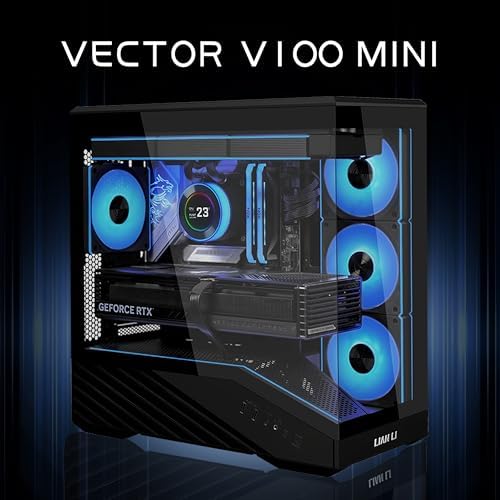 Lian Li Vector V100 MINI Micro Form Factor Compact PC Case  Panoramic Tempered Glass  Support Backet Connect Micro ATX  415mm GPUs  360mm Radiator  9 x 120mm Fans  Dust Filiter  RGB   Black  V100MIX 