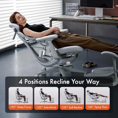LiberNovo Dynamic Ergonomic Desk Chair   StepSync Footrest Bundle   Comfy Home Office Chair with Adaptive Lumbar Support  160  Recline & Built in Spine Stretch  Black 48cm
