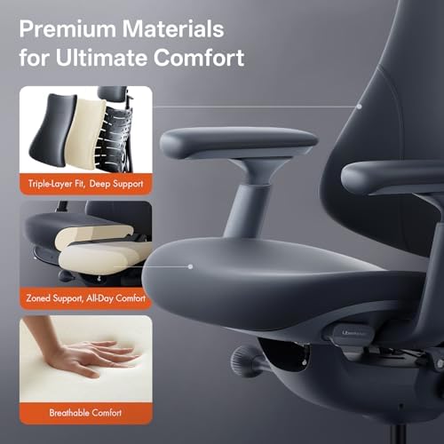LiberNovo Dynamic Ergonomic Office Chair   Comfy Adjustable Desk Chair with Adaptive Lumbar Support  160  Recline & Built in Spine Stretch for Back Comfort  Home Office Long Hours Use  Black 48cm