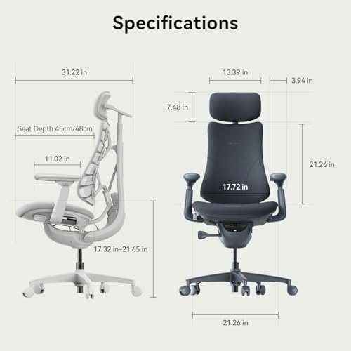 LiberNovo Dynamic Ergonomic Office Chair  Comfy Adjustable Desk Chair with Adaptive Lumbar Support  160  Recline  Built in Spine Stretch for Back Comfort  Home Office Long Hours Use  Black  48cm