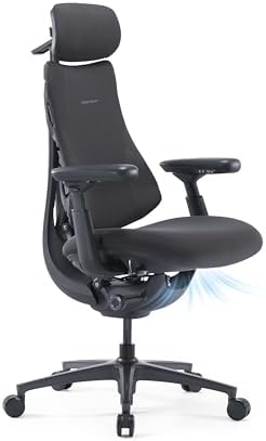 LiberNovo PRO Dynamic Ergonomic Office Chair with Active Airflow Seat Ventilation  2 Fan Speeds for Instant Cooling  5 Recline  Built in Spine Stretch  Comfy Desk Chair for Long Hours  Graphite  48cm