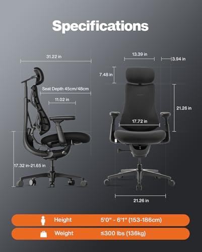 LiberNovo PRO Dynamic Ergonomic Office Chair with Active Airflow Seat Ventilation  2 Fan Speeds for Instant Cooling  5 Recline  Built in Spine Stretch  Comfy Desk Chair for Long Hours  Graphite  48cm