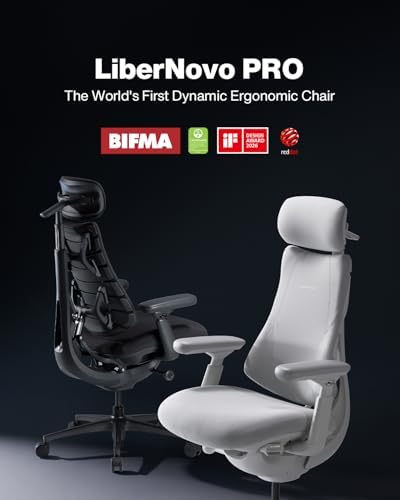LiberNovo PRO Dynamic Ergonomic Office Chair with Active Airflow Seat Ventilation  2 Fan Speeds for Instant Cooling  5 Recline  Built in Spine Stretch  Comfy Desk Chair for Long Hours  Graphite  48cm