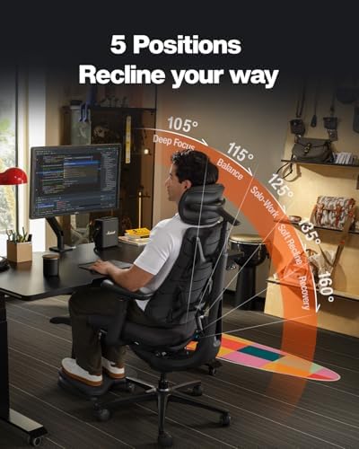 LiberNovo PRO Dynamic Ergonomic Office Chair with Active Airflow Seat Ventilation  2 Fan Speeds for Instant Cooling  5 Recline  Built in Spine Stretch  Comfy Desk Chair for Long Hours  Graphite  48cm