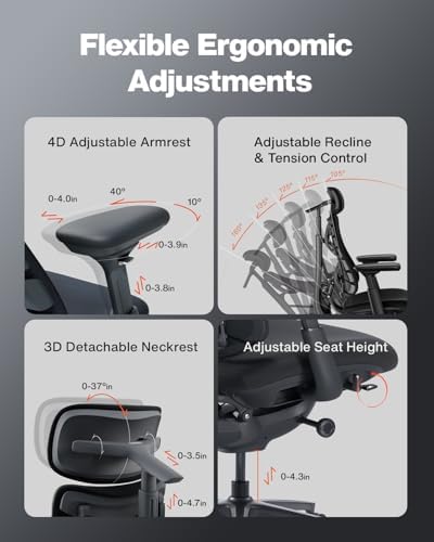 LiberNovo PRO Dynamic Ergonomic Office Chair with Active Airflow Seat Ventilation  2 Fan Speeds for Instant Cooling  5 Recline  Built in Spine Stretch  Comfy Desk Chair for Long Hours  Graphite  48cm