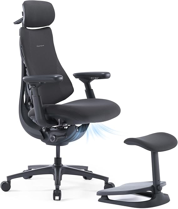 LiberNovo PRO Dynamic Ergonomic Chair con reposapiés, ventilación activa con 2 velocidades, enfriamiento instantáneo, 5 posiciones de reclinación, estiramiento de columna incorporado, color grafito, 48cm
