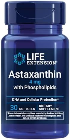 Life Extension Astaxanthin with Phospholipids   Antioxidant Support  Eye Health   Algae Derived   Gluten Free  Non GMO   30 Softgels