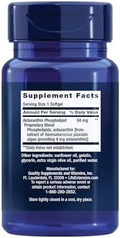 Life Extension Astaxanthin with Phospholipids   Antioxidant Support  Eye Health   Algae Derived   Gluten Free  Non GMO   30 Softgels
