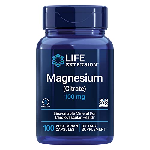Life Extension Magnesio (Citrato) 100 mg - Suplemento de magnesio para hombres y mujeres - Para la salud del corazón y los huesos, apoyo del sistema inmunológico - Sin gluten, sin OMG - 100 cápsulas