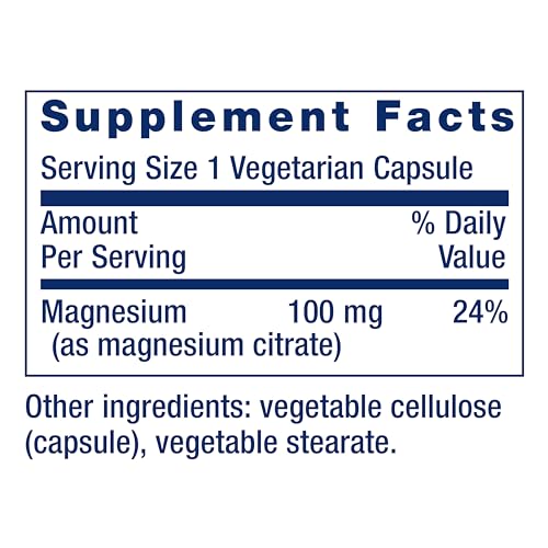Life Extension Magnesio (Citrato) 100 mg - Suplemento de magnesio para hombres y mujeres - Para la salud del corazón y los huesos, apoyo del sistema inmunológico - Sin gluten, sin OMG - 100 cápsulas