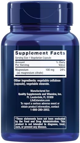 Life Extension Magnesium Citrate 100 mg Vegetarian Capsules  Blue  100 Count