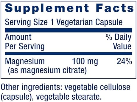 Life Extension Magnesium Citrate 100 mg Vegetarian Capsules  Blue  100 Count