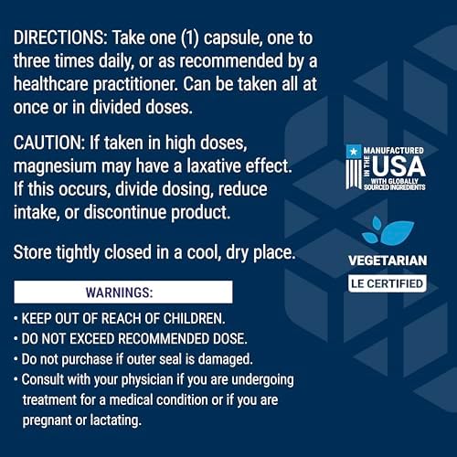 Life Extension Magnesium Citrate 100 mg Vegetarian Capsules  Blue  100 Count