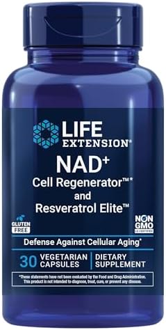 Life Extension NAD  Cell Regenerator  & Resveratrol Elite   nicotinamide riboside Trans resveratrol quercetin Fisetin Heart Health Healthy Aging Vegetarian Non GMO Gluten Free  30 Capsules  Pack of 2 