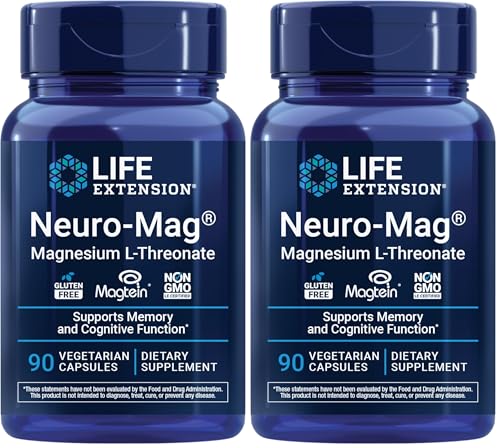 Life Extension Neuro Mag Magnesium L Threonate  Memory Health  Quick Thinking  Cognitive Health Support  Vegetarian  Non GMO  90 Vegetarian Capsules  144 mg from 2000 mg Magtein Magnesium  Pack of 2