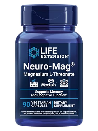 Life Extension Neuro Mag Magnesium L Threonate  Memory Health  Quick Thinking  Cognitive Health Support  Vegetarian  Non GMO  90 Vegetarian Capsules  144 mg from 2000 mg Magtein Magnesium  Pack of 2