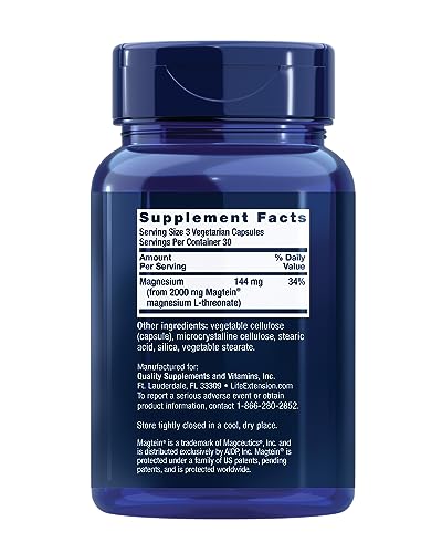 Life Extension Neuro Mag Magnesium L Threonate  Memory Health  Quick Thinking  Cognitive Health Support  Vegetarian  Non GMO  90 Vegetarian Capsules  144 mg from 2000 mg Magtein Magnesium  Pack of 2