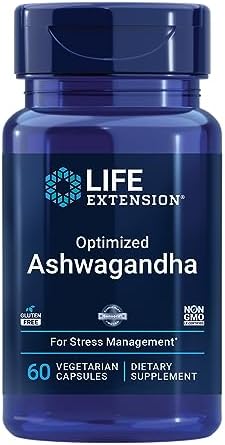 Life Extension Optimized Ashwagandha   Stress Management Supplement for a Healthy Stress Response  Focus  Memory  Stress Relief   Vegetarian  Gluten Free  Non GMO  60 Capsules