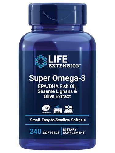 Life Extension Super Omega 3 EPA/DHA Fish Oil  Sesame Lignans & Olive Extract   Heart Health  Brain Health  Inflammation Health Support  Gluten Free  Easy to Swallow  Non GMO  240 Softgels