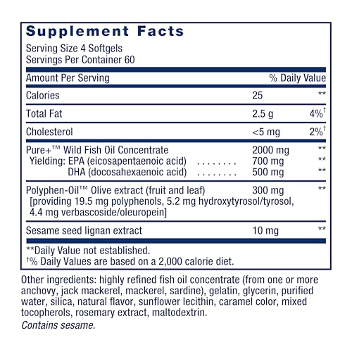 Life Extension Super Omega 3 EPA/DHA Fish Oil  Sesame Lignans & Olive Extract   Heart Health  Brain Health  Inflammation Health Support  Gluten Free  Easy to Swallow  Non GMO  240 Softgels
