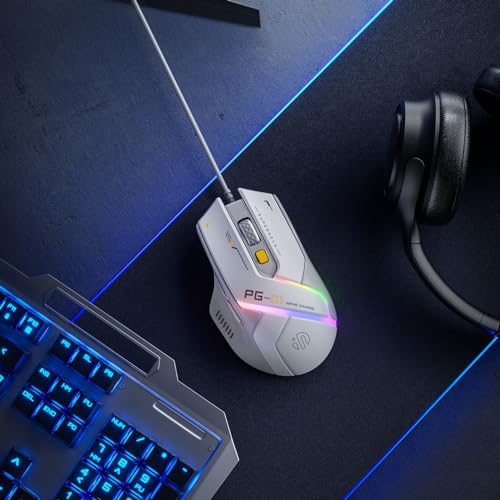 Ratón ligero con cable para juegos, 12800 DPI ajustable, 6 botones programables, 12 ratones de respiración RGB, ratón óptico USB ergonómico para juegos para PC, laptop y escritorio (blanco)