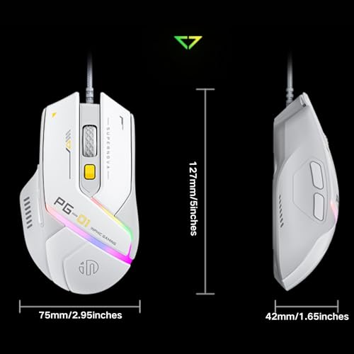 Ratón ligero con cable para juegos, 12800 DPI ajustable, 6 botones programables, 12 ratones de respiración RGB, ratón óptico USB ergonómico para juegos para PC, laptop y escritorio (blanco)