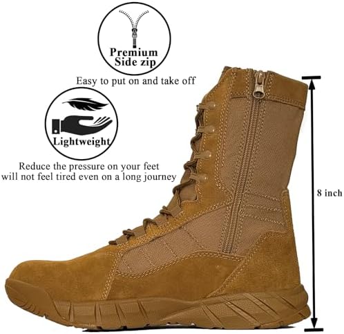 Lightweight Man Tactical Military Boots Combat Boots Anti Collision Side Zipper Training Lace Up Outdoor Hiking Breathable Shoe