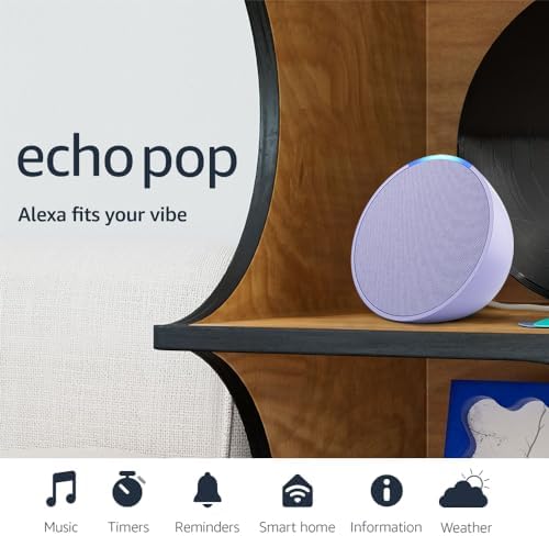 Like New Amazon Echo Pop  newest model   Our smallest speaker  Designed for Alexa   Fits in any room  Lavender Bloom