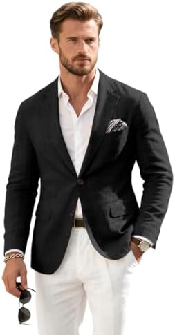 Linen Mens Suit Jacket Retro Blazer Casual Slim Fit Blazers Tux Jackets Wedding Prom Suit Separates Linen Sport Coat for Men