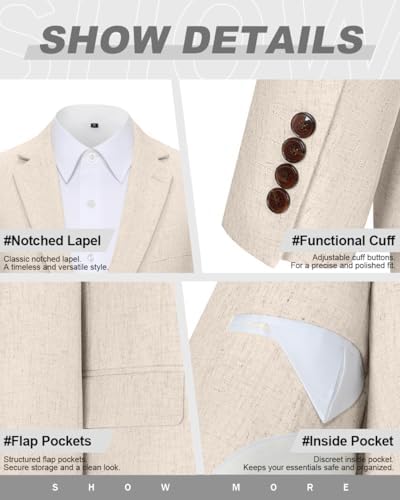 Linen Mens Suit Jacket Retro Blazer Casual Slim Fit Blazers Tux Jackets Wedding Prom Suit Separates Linen Sport Coat for Men
