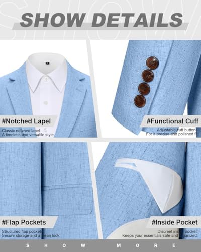 Linen Mens Suit Jacket Retro Blazer Casual Slim Fit Blazers Tux Jackets Wedding Prom Suit Separates Linen Sport Coat for Men