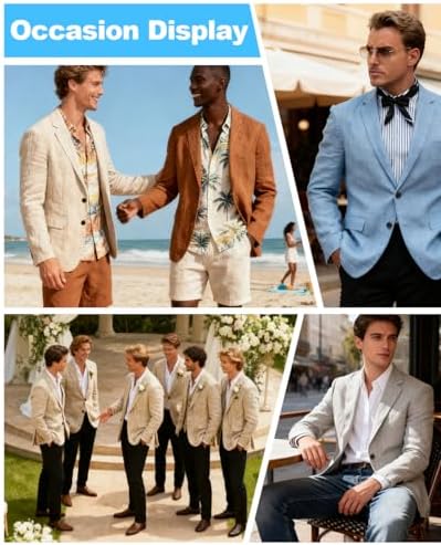 Linen Mens Suit Jacket Retro Blazer Casual Slim Fit Blazers Tux Jackets Wedding Prom Suit Separates Linen Sport Coat for Men