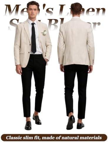Linen Mens Suit Jacket Retro Blazer Casual Slim Fit Blazers Tux Jackets Wedding Prom Suit Separates Linen Sport Coat for Men