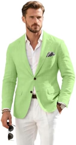 Linen Mens Suit Jacket Retro Blazer Casual Slim Fit Blazers Tux Jackets Wedding Prom Suit Separates Linen Sport Coat for Men