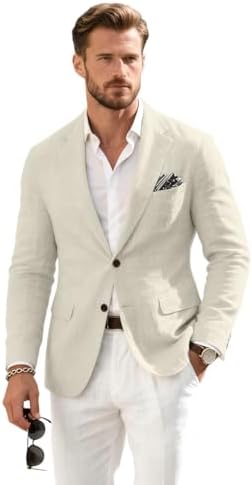 Linen Mens Suit Jacket Retro Blazer Casual Slim Fit Blazers Tux Jackets Wedding Prom Suit Separates Linen Sport Coat for Men